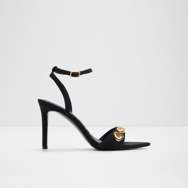 Main View Of Black Leara Heeled Sandals For Women