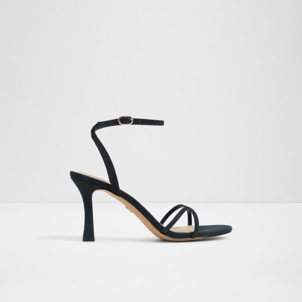 Main View Of Black Marbela Strappy Heeled Sandal For Women